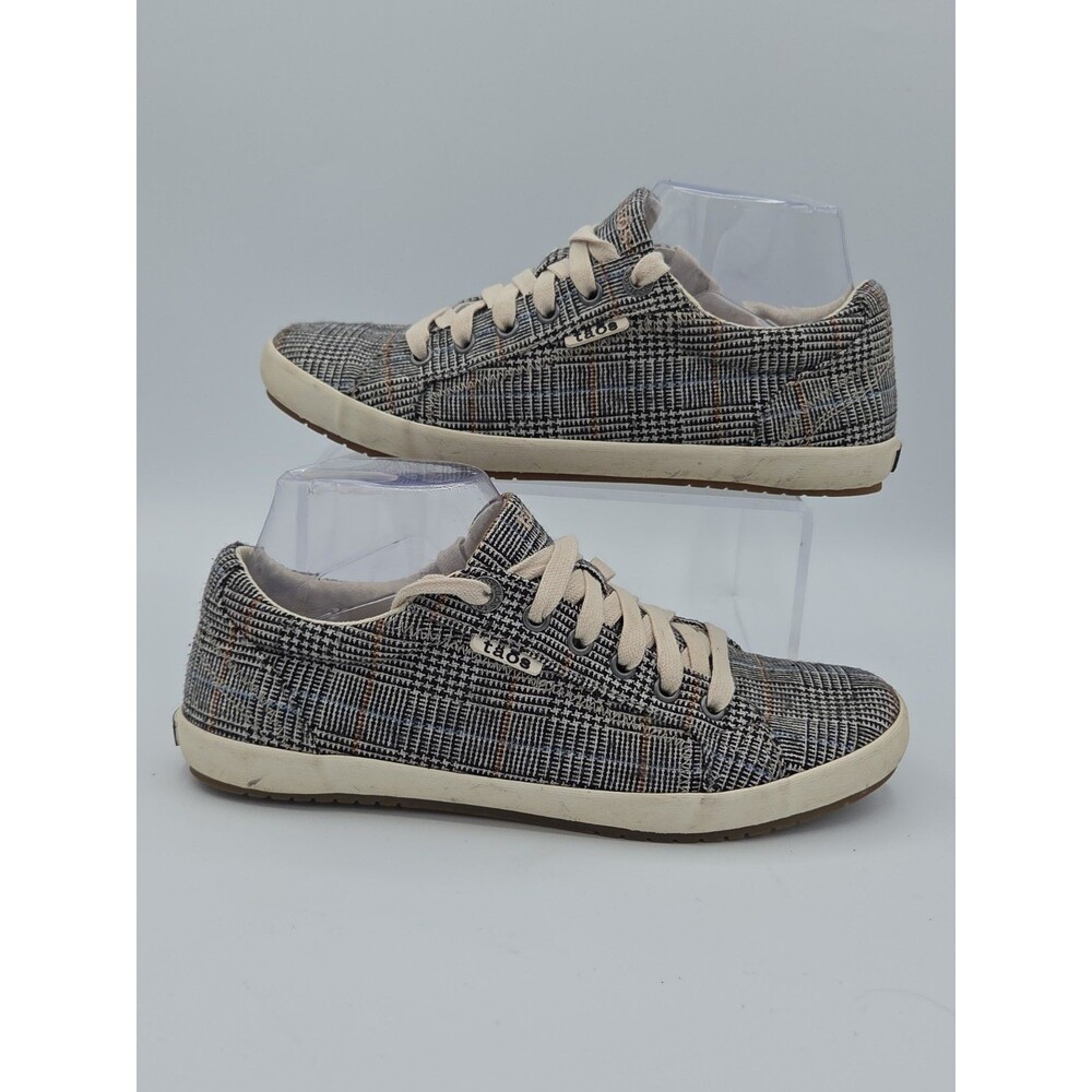 Taos Plaid Star Canvas Lace Up Sneakers Women's Size 9 Gray Blue Glen Check - Picture 1 of 8